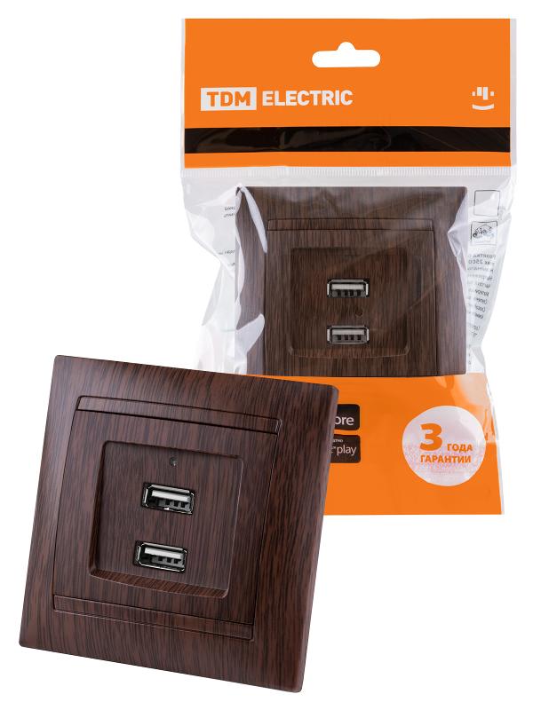 Розетка 2USB порт 2,1А 5В венге "Лама" | SQ1815-0441 | TDM — TDM ELECTRIC