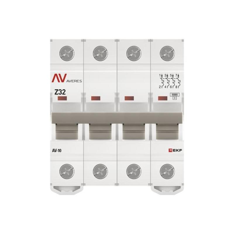 Выключатель автоматический AV-10 4P 32A (Z) 10kA AVERES | mcb10-4-32Z-av | EKF — миниатюра 4