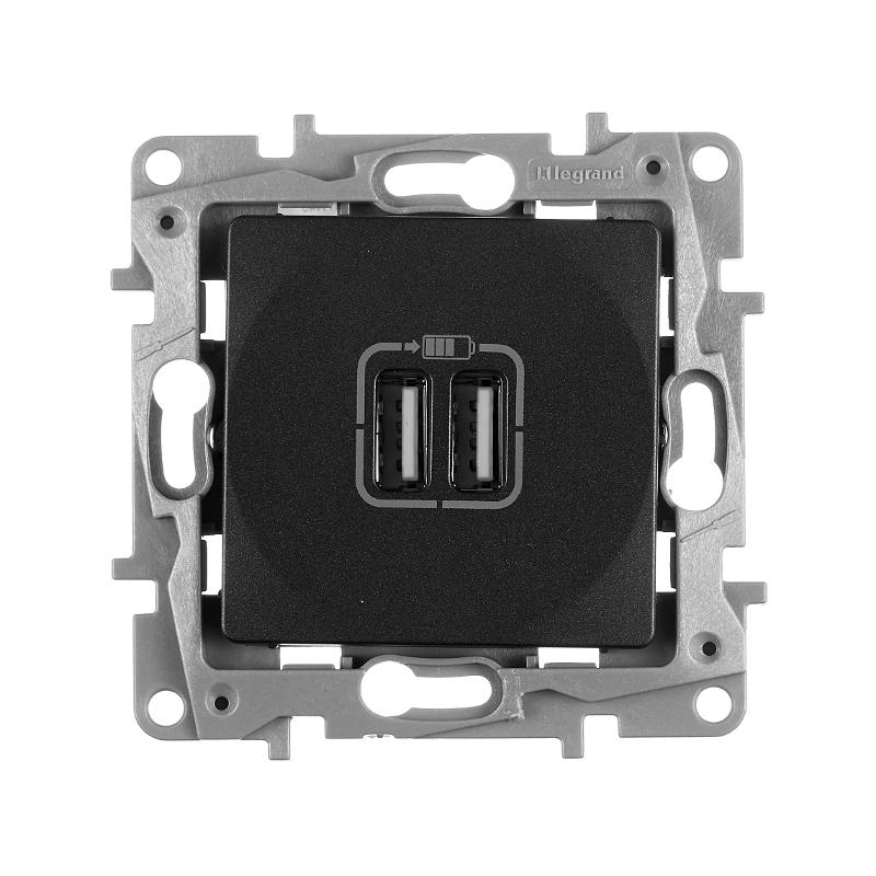 Etika Антрацит Розетка USB 2-ая 240В/5В 2400мА — миниатюра 3