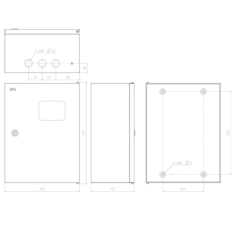 Щит учета металлический навесной ЩУ-3/1-0 76 У1 IP54 (395x310x155) SIMPLE | Б0046704 | ЭРА — миниатюра 3