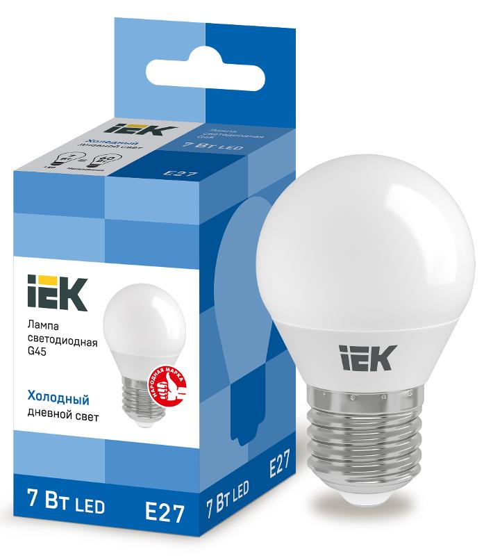 Лампа светодиодная LED 7Вт Е27 230В 6500К ECO G45 шар | LLE-G45-7-230-65-E27 | IEK — миниатюра 1