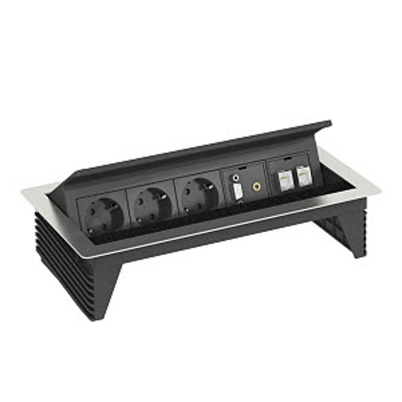 Настольный бокс с крышкой DBK (3 розетки 220В, 1 VGA, 1 аудио, 2 RJ45 категория 6 экранированные) | 6116808 | OBO Bettermann — OBO Bettermann