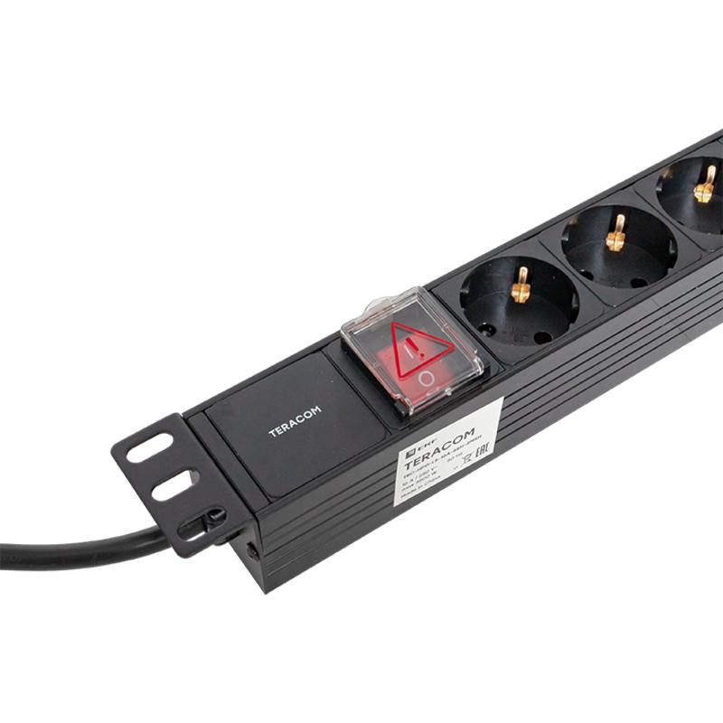 Блок розеток PDU TERACOM 19" 1U 16А/250В 6 розеток Schuko 2 метра 3x1,5 мм2 вилка Schuko | TRC-HPD-LS-16A-6SH-2MSH | EKF — миниатюра 6