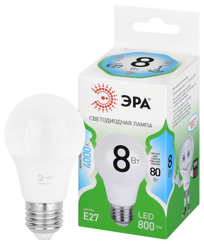Лампа светодиодная  GREEN LINE LED A60-8W-840-E27 GL E27 8 Вт груша яркий белый свет | Б0067139 | ЭРА — ЭРА (Энергия света)
