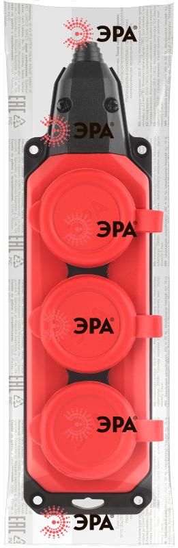 K-3e-RED-IP44 ЭРА Колодка каучуковая с/з 3гн 16A IP44 красная | Б0044552 | ЭРА — миниатюра 2