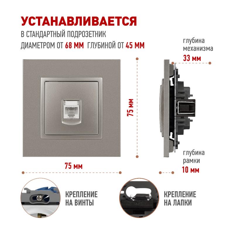 Розетка Elegance 14-3107-16 RJ45, титан | Б0065764 | ЭРА — миниатюра 2