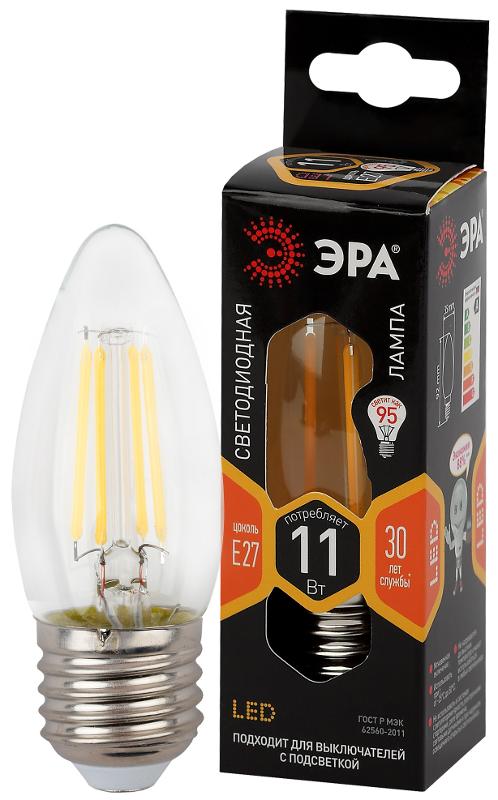 Лампа светодиодная F-LED B35-11w-827-E27 (филамент, свеча, 11Вт, тепл, E27) | Б0046986 | ЭРА — миниатюра 1