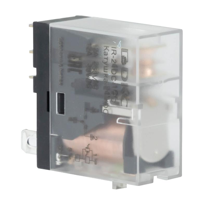 Реле миниатюрное промышленное, 1CO, ком. ток 12А, AgSnO2, напряжение 24V AC, опция: светодиод | IR-24AC-1CO | DKC — фото 1 | Sento