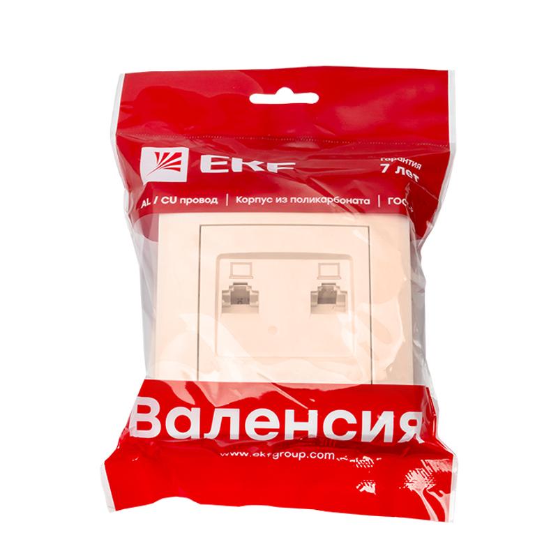 Валенсия розетка компьютерная RJ-45 2-местная кремовая EKF PROxima |  EWK02-035-20 |  EKF — миниатюра 2