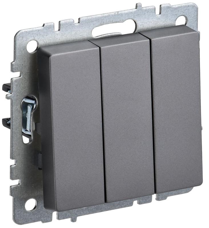BRITE Выключатель 3-клавишный 10А ВС10-3-0-БрС сталь | BR-V30-0-10-K46 | IEK — фото 1 | Sento