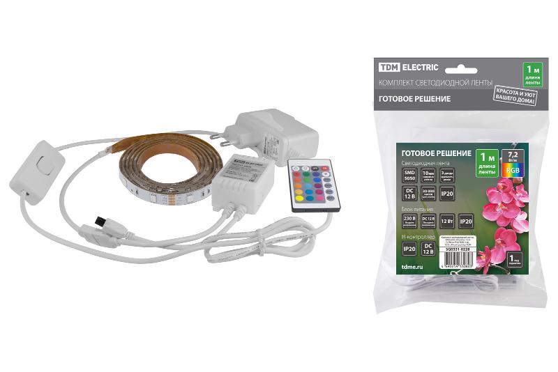 Комплект светодиодной ленты SMD5050-30 LED/м-12 В-7,2 Вт/м-IP20-RGB (1 м), 12 Вт, IR-контроллер  | SQ0331-0228 | TDM — TDM ELECTRIC