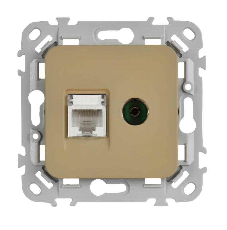 FLITE Розетка 2-ая RJ45/TV кат.5Е UTP РКТВ5е-2-0-ФлХ хаки | FI-AK22-1-K59 | IEK — миниатюра 2
