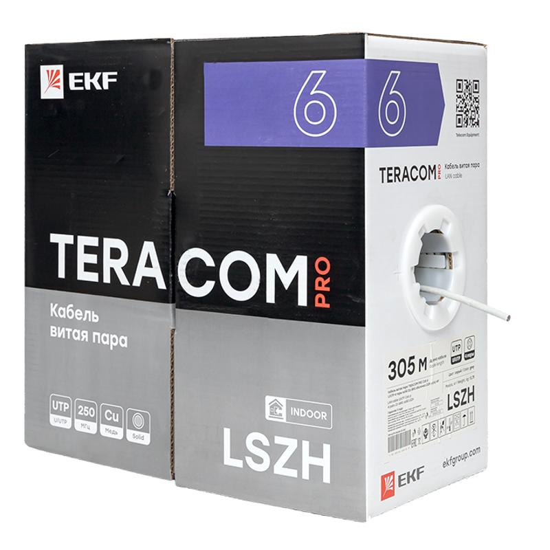 Кабель витая пара TERACOM PRO Cat.6 U/UTP 4 пары solid 23AWG нг(А)-HF серый упак. 305м | TRP-6UTP-04LSH-GY-IN3 | EKF — миниатюра 4