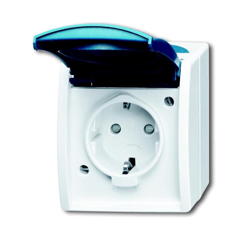 Розетка SCHUKO 16А 250В IP44 для открытого монтажа, серия ocean, цвет серый/сине-зелёный | 2083-0-0845  | 2CKA002083A0845 | ABB — ABB