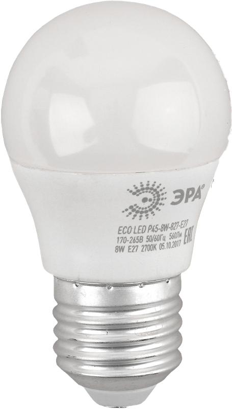 Лампа cветодиодная ECO LED P45-8W-827-E27 (диод, шар, 8Вт, тепл, E27) (10/100/3600) | Б0030024 | ЭРА — миниатюра 3