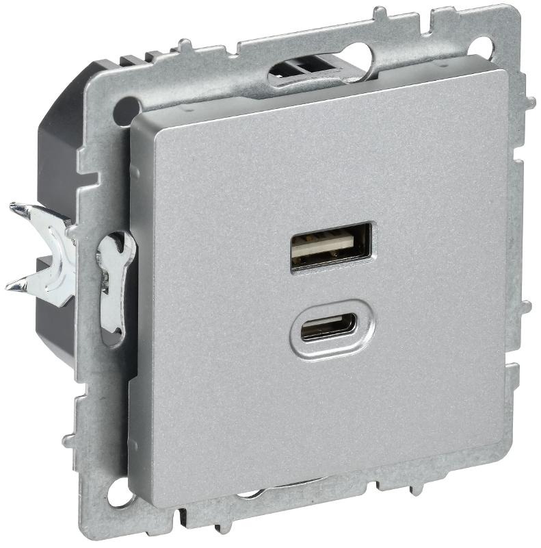 BRITE Роз. USB A+C 45Вт высокоск. зар. РЮ11-2-БрА алюм. | BR-U22-045-K47 | IEK — миниатюра 1
