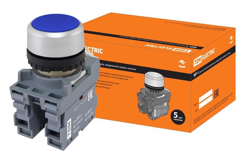 Кнопка MP1-20L в сборе d22мм 1з+1р синяя | SQ0747-0004 | TDM — фото 1 | Sento