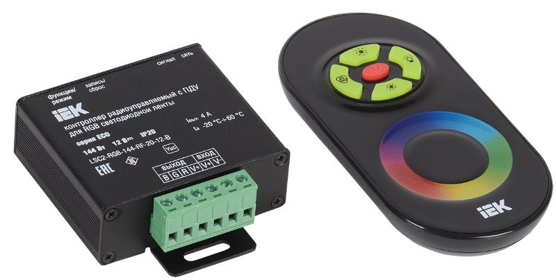 Контроллер с ПДУ радио RGB 3 канала 12В 4А 144Вт черный | LSC1-RGB-144-RF-20-12-B | IEK — миниатюра 1