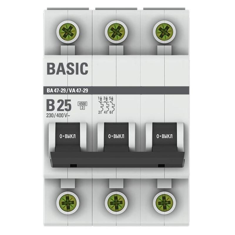 Выключатель автоматический трехполюсный 3P 25А (B) 4,5кА ВА 47-29 Basic|mcb4729-3-25-B|EKF — миниатюра 4