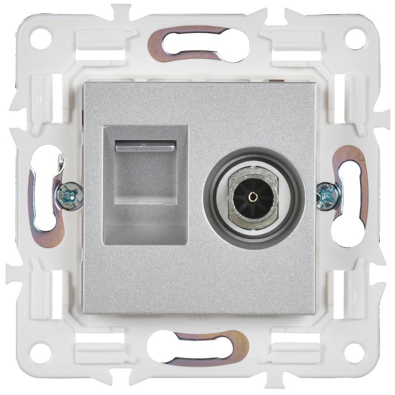 SKANDY Розетка двойная TV+RJ45 кат.5E SK-A14S серебряный  | SK-AK20-1-K23 | IEK — миниатюра 2