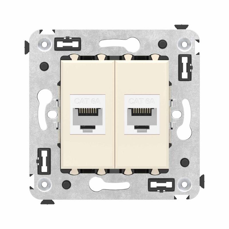 Компьютерная розетка RJ-45 без шторки в стену, кат.6А двойная, "Avanti", "Ванильная дымка" | 4405674 | DKC — миниатюра 1