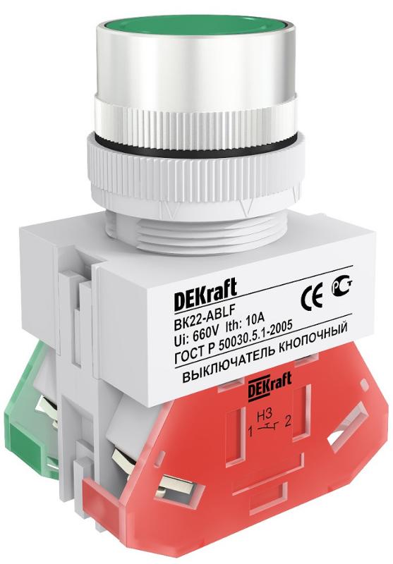 Выкл. кноп. ABLF 22 мм Цвет:ЗЕЛЕНЫЙ 220В ВK-22  | 25013DEK | DEKraft — DEKraft