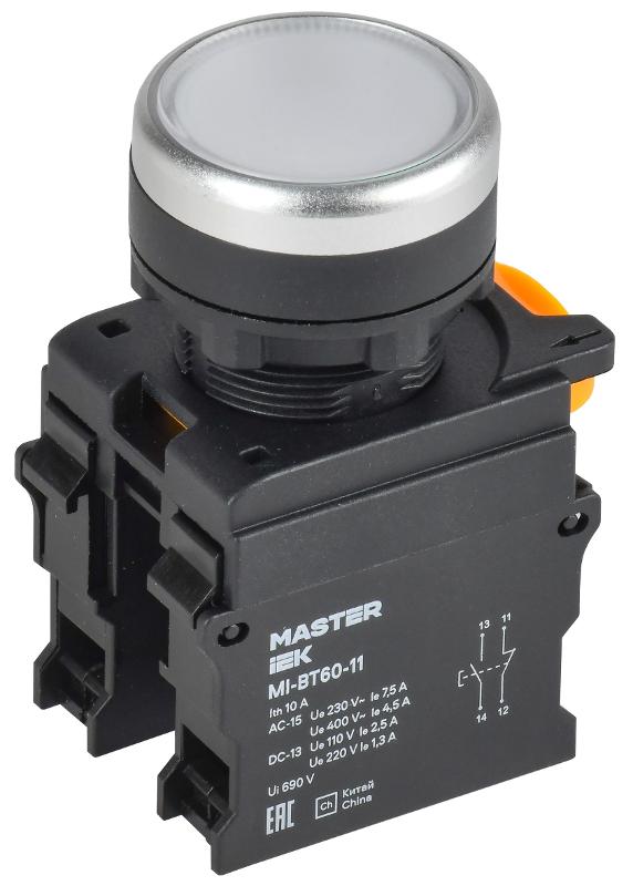 Кнопка d=22мм 1NO+1NC белая MASTER | MI-BT60-11-3-22-K01 | IEK — IEK (ИЭК)