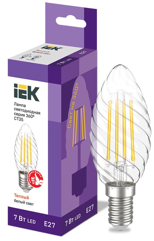 Лампа светодиодная LED CT35 свеча вит. 7Вт 230В 3000К E27 серия 360° | LLF-CT35-7-230-30-E27-CL | IEK — IEK (ИЭК)