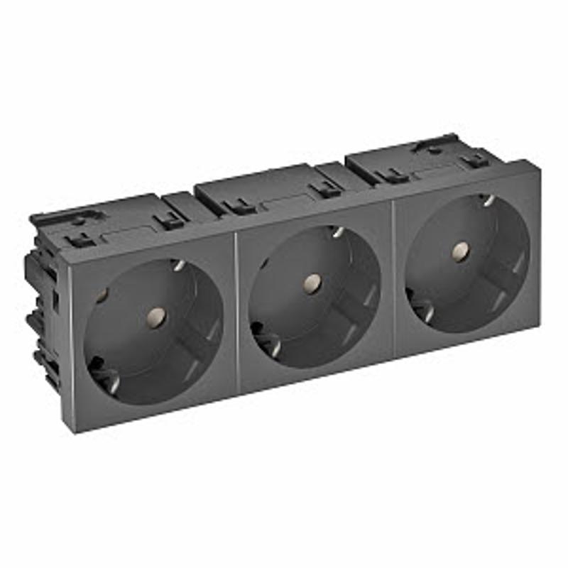 Розетка тройная 33° Modul45connect, с з/к, 250 В, 16A (черный) (STD-D3C SWGR3) | 6120510 | OBO Bettermann — миниатюра 2