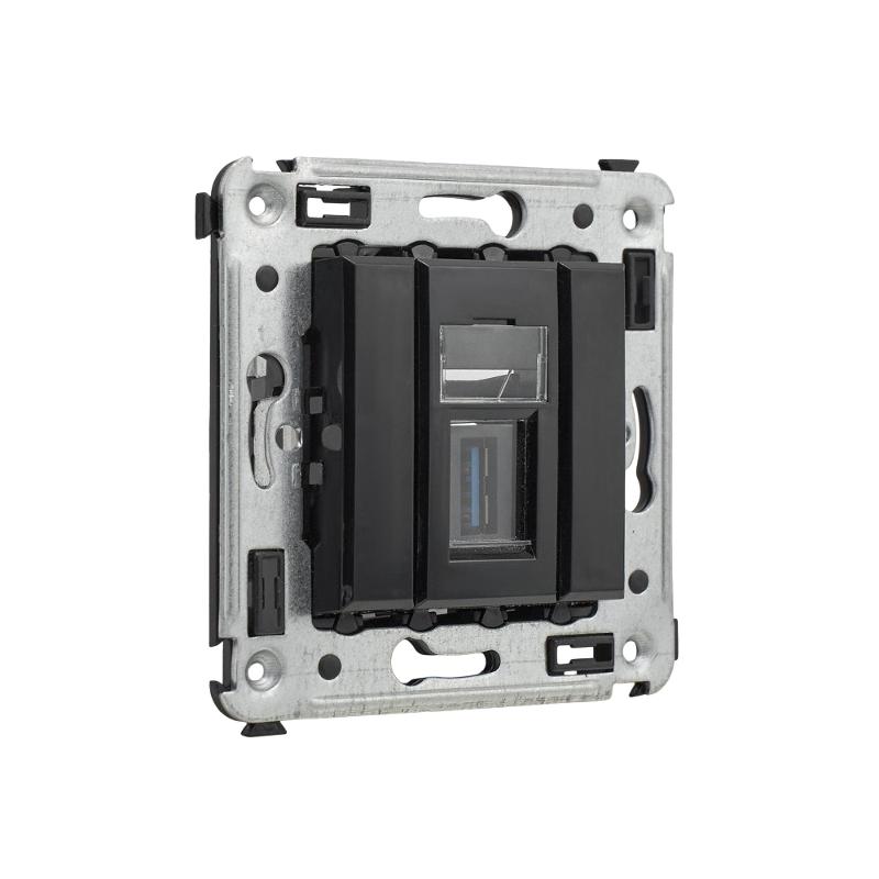 USB 3.0 розетка одинарная в стену, тип А-А, "Avanti", "Черный квадрат" — миниатюра 2