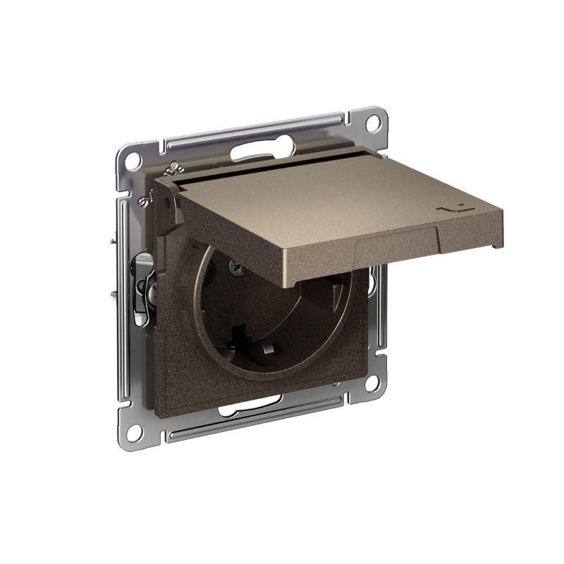 AtlasDesign Мокко Розетка с заземлением со шторками с крышкой, 16А,IP20,механизм, быстрозажимные клеммы | ATN000646S | SE — Systeme Electric