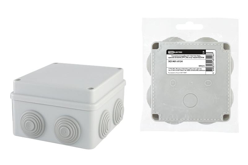 Коробка распределительная о/п 110х110х70мм, крышка на винтах, IP55, 8вх. инд. штрих-код | SQ1401-0124 | TDM — фото 1 | Sento