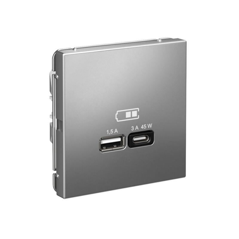 ArtGallery Сталь Розетка USB A + тип-C 45Вт высокоскор.заряд. QC, PD, механизм | GAL000929 | SE — миниатюра 2