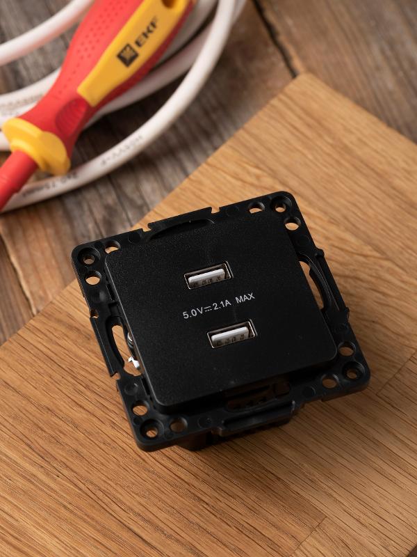 Стокгольм Механизм Розетки USB 2-местной 2,1А черный PROxima | EZR16-028-10-2USB | EKF — миниатюра 11