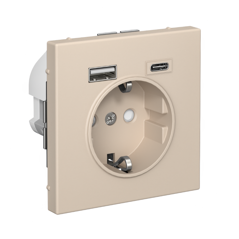 ArtGallery Песочный Розетка 16А с 2 USB A+C, 5В/2,4А/3,0А, 2х5В/1,5А, механизм | GAL001232 | SE — миниатюра 2