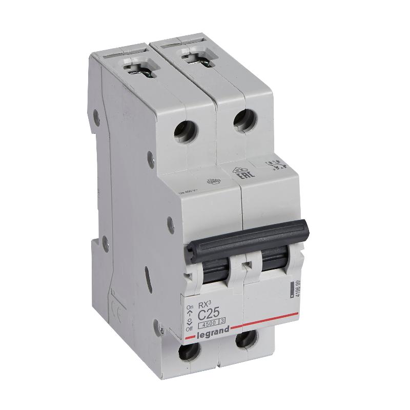 Выключатель автоматический двухполюсный RX3 4500 25А C 4,5кА | 419699 | Legrand — Legrand