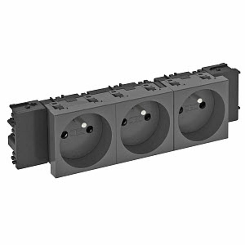 Розетка тройная 0° Modul45connect франц. стандарт, 250 В, 16A (черный) (STD-F0C SWGR3) | 6120580 | OBO Bettermann — миниатюра 2