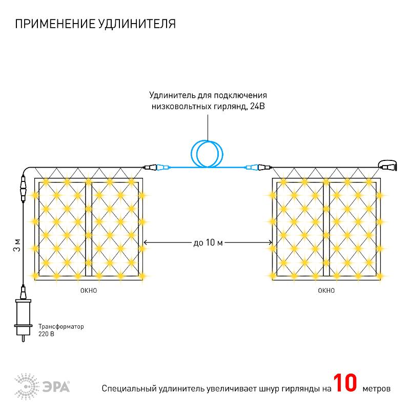 Гирлянда светодиодная  Сеть 1,2м*1,5м теплый свет, ENOS-01B   24V, IP44 (60/720) | Б0041909 | ЭРА — миниатюра 4