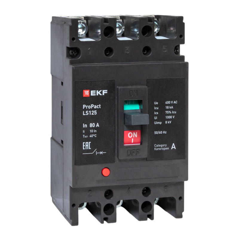 Выключатель автоматический LS125 18кА 3P 80А ProPact | mccb-125-18-3-80-ls | EKF — EKF