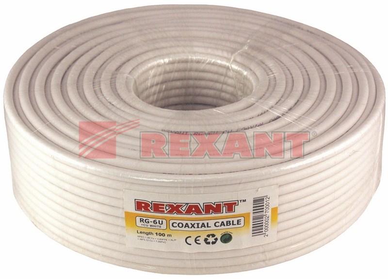 Кабель RG-6U+CU, (75%), 75 Ом, 100м., белый | 01-2223 | REXANT — миниатюра 2