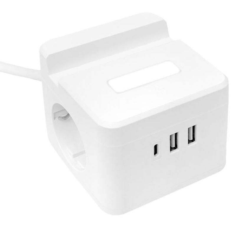 Удлинитель "Куб" 2 гнезда USB + 2Type C с быстрой зарядкой, подставкой под телефон и ночником 1,3 метра 1мм2|UBA-CUB-2-FC|EKF — миниатюра 6