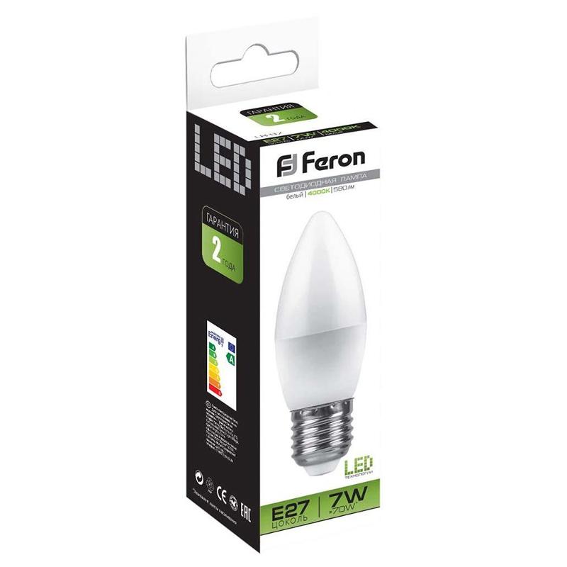 Лампа светодиодная LB-97 (7W) 230V E27 4000K свеча | 25759 | FERON — миниатюра 3
