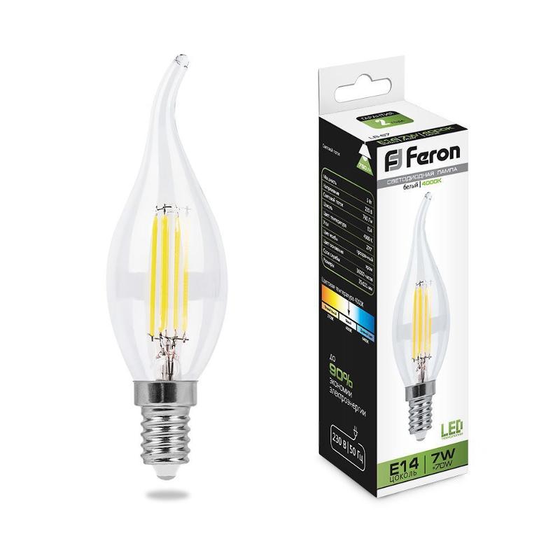Лампа светодиодная LB-67 (7W) 230V E14 4000K филамент C35T прозрачная | 25781 | FERON — миниатюра 1
