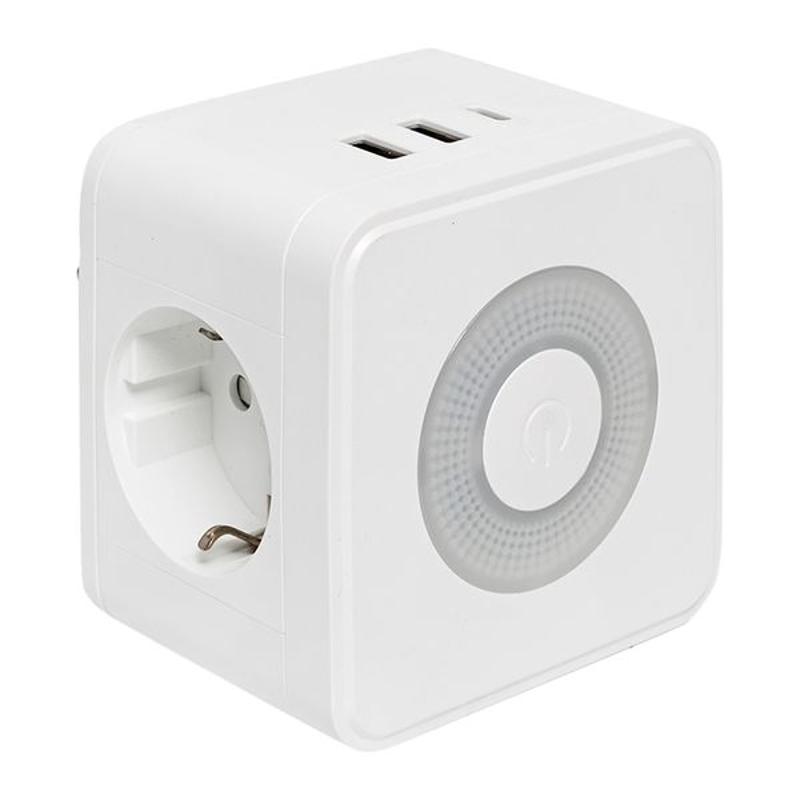 Тройник "Куб" 2 гнезда 2USB 2,4А+Type C + Ночник | UBA-CUB-T2-TC | EKF — миниатюра 8