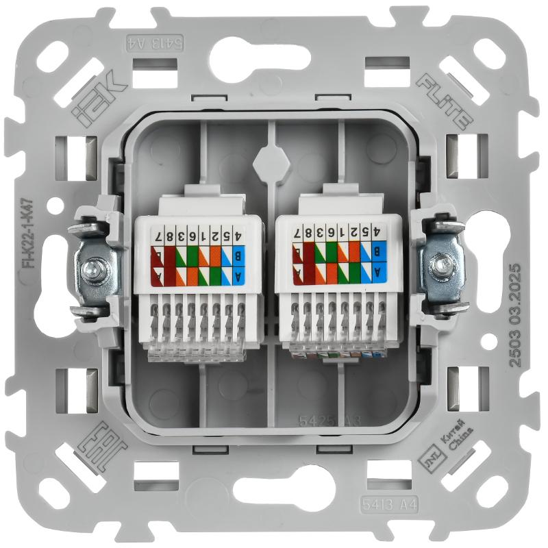 FLITE Розетка 2-ая компьютерная RJ45 кат.5Е UTP РК5е-2-0-ФлА алюминий | FI-K22-1-K47 | IEK — миниатюра 3