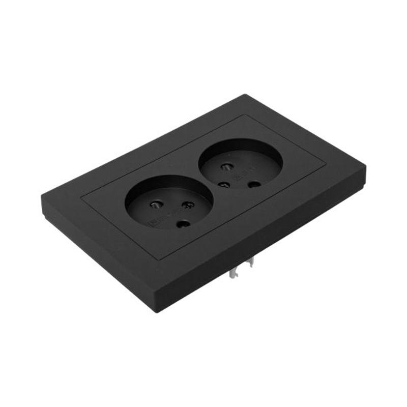 Механизм розетки двойной, 16А, без заземления, со шторками, с рамкой, чёрный Эпика EKF | UP1-SOB-201 | EKF — миниатюра 9