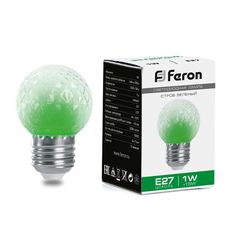Лампа-строб, (1W) 230V E27 зеленый G45 , LB-377 | 38209 | FERON — Feron