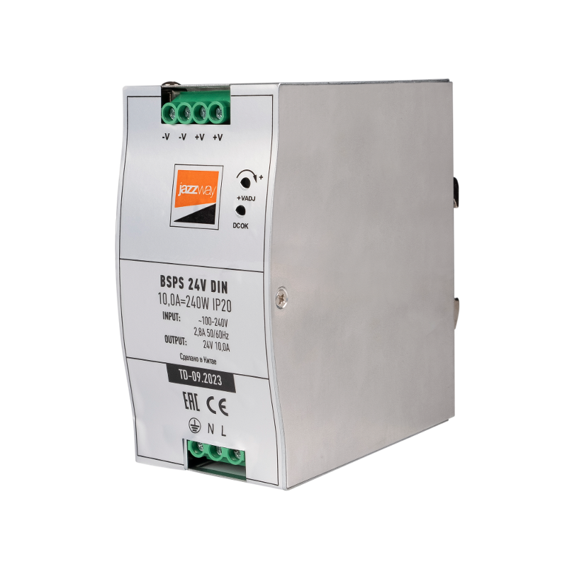 Драйвер для светодиодной ленты BSPS DIN 24V10.0A=240w IP20 AL 3г.гар  на DIN-рейку | .5050044 | Jazzway — Jazzway