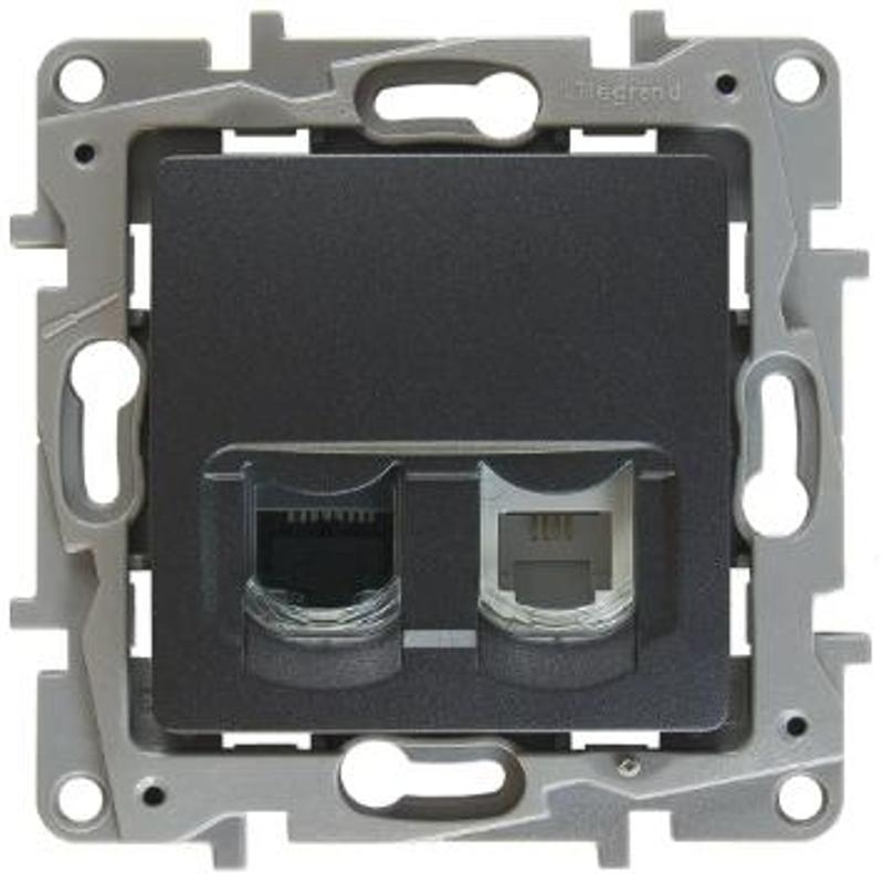 Etika Антрацит Розетка телефонная + компьютерная (RJ11+RJ45) 5 кат. UTP — миниатюра 2