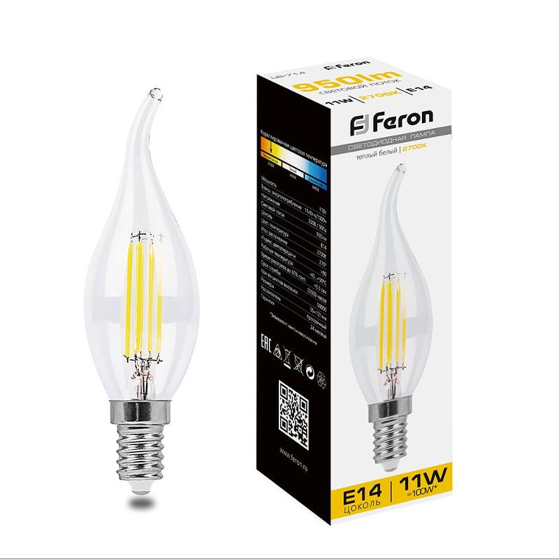 Лампа светодиодная LB-714 (11W) 230V E14 2700K филамент С35T прозрачная | 38010 | FERON — Feron